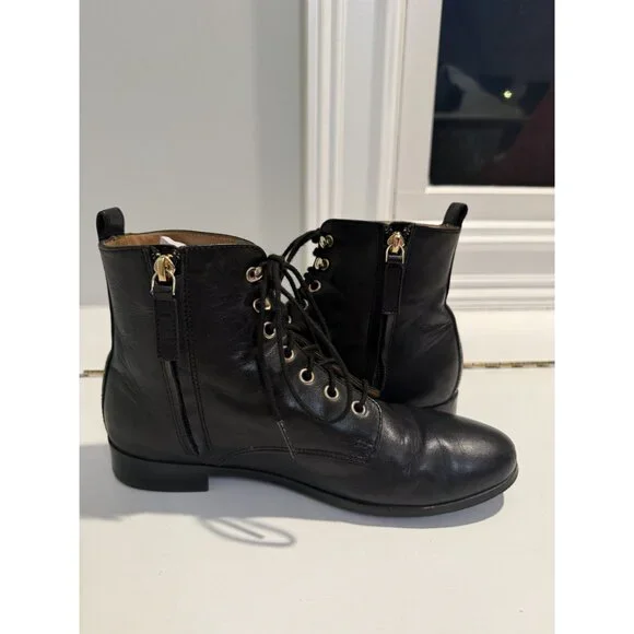 Sezane Black Leather Ankle lace up Combat Boots Size EU 38 US 7 $250 [jb] - Picture 8 of 12